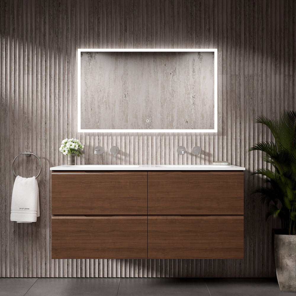 Tasca Four Drawer Vanity Unit With Beyondstone Double Basin - Walnut 1200mm