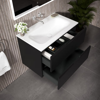 Tasca Two Drawer Vanity Unit  With Beyondstone Basin - Matt Black 800mm