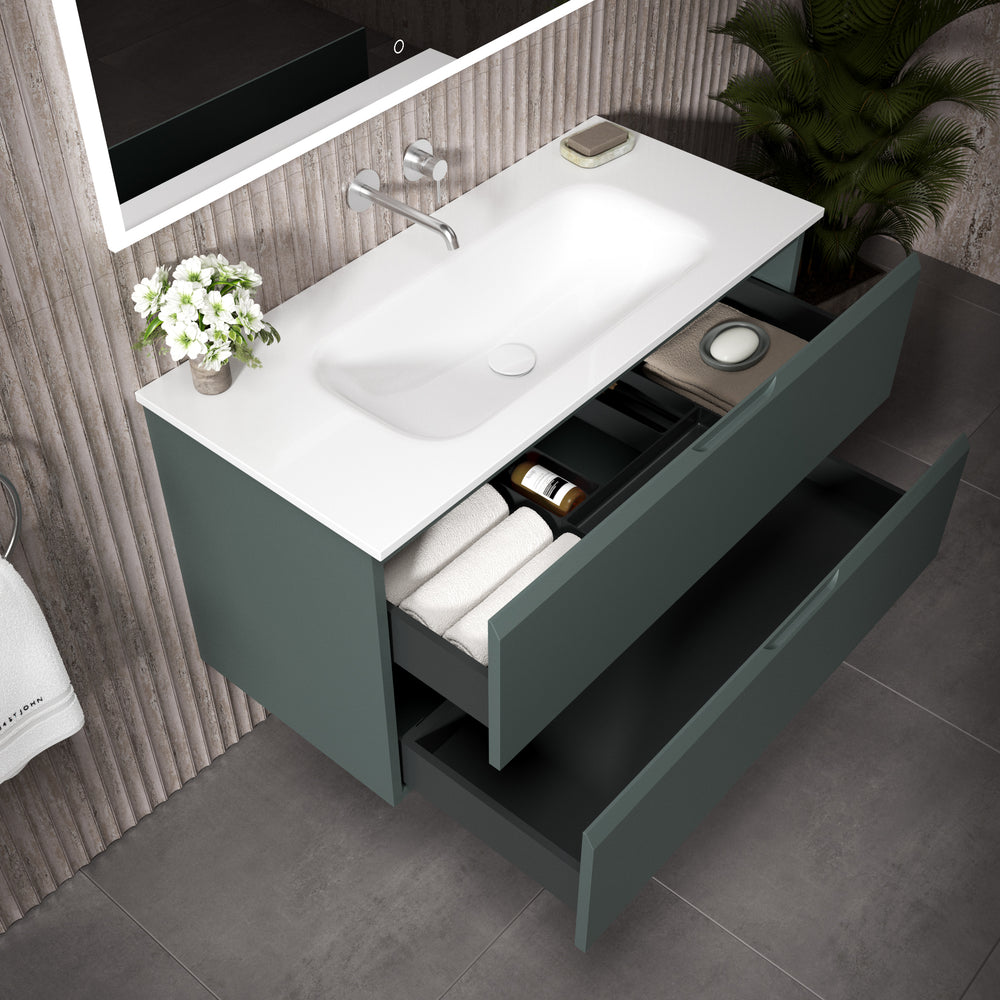 Tasca Two Drawer Vanity Unit  With Beyondstone Basin - Matt Dark Green 1000mm