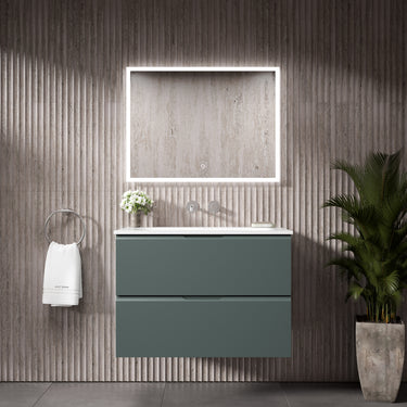 Tasca Two Drawer Vanity Unit  With Beyondstone Basin - Matt Dark Green 800mm