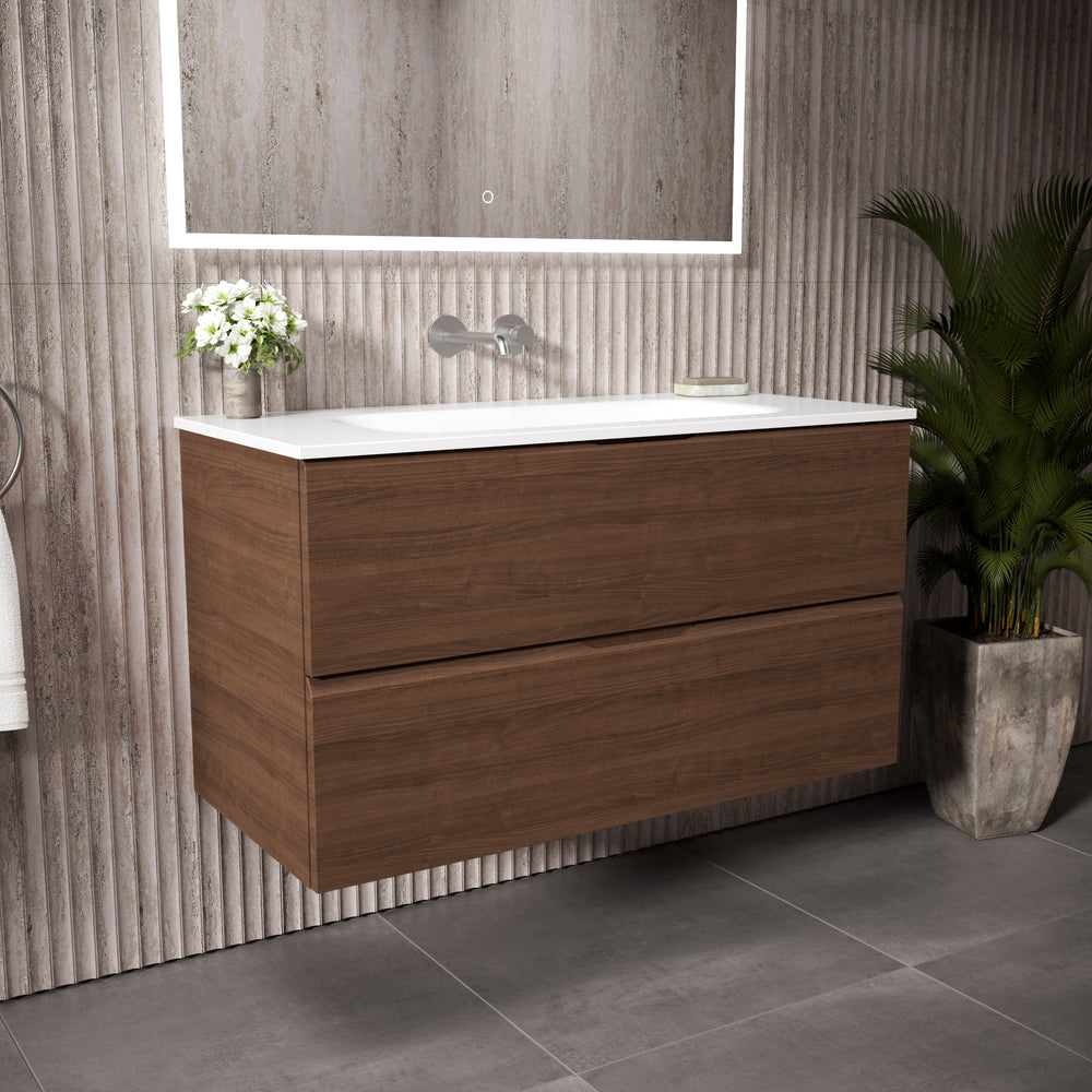 Tasca Two Drawer Vanity Unit  With Beyondstone Basin - Walnut 1000mm