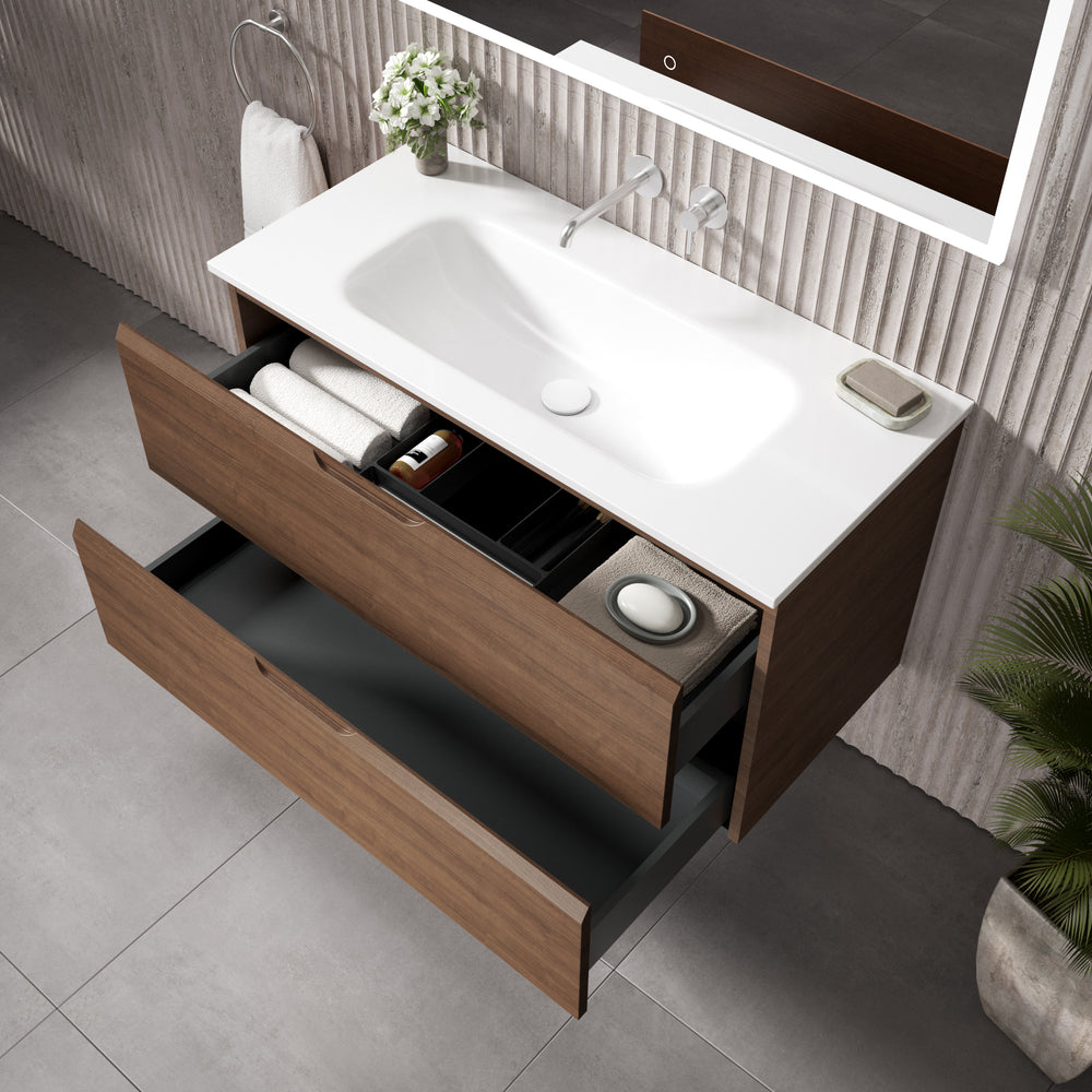 Tasca Two Drawer Vanity Unit  With Beyondstone Basin - Walnut 1000mm