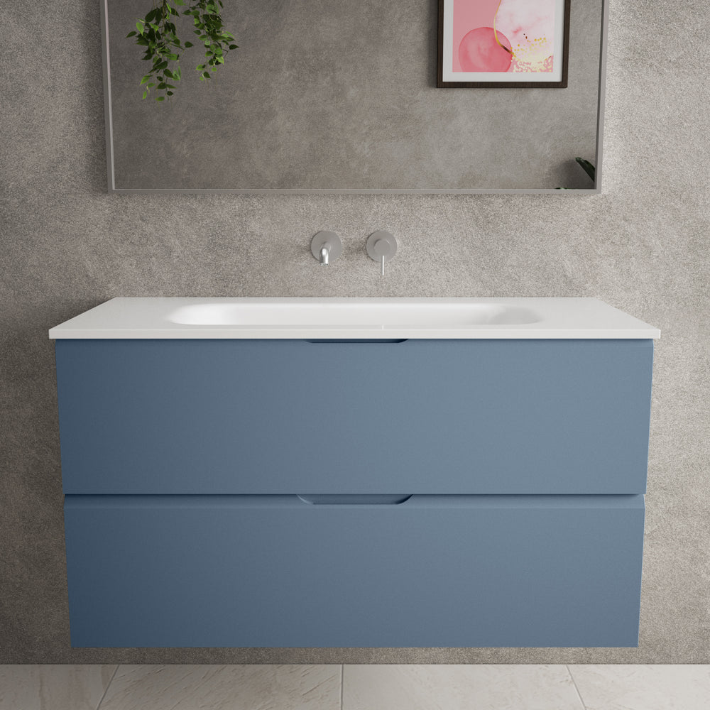 Tasca Two Drawer Vanity Unit  With Beyondstone Basin - Matt Navy 1000mm