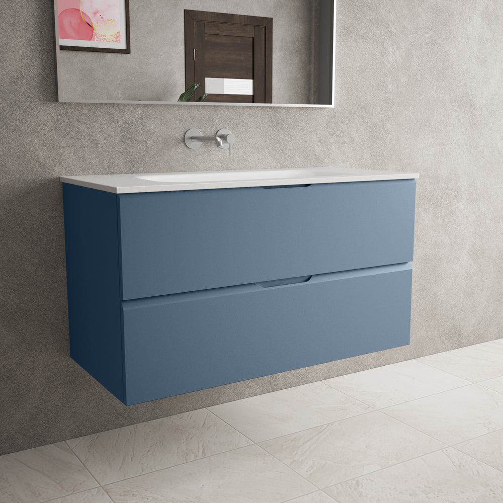 Tasca Two Drawer Vanity Unit  With Beyondstone Basin - Matt Navy 1000mm