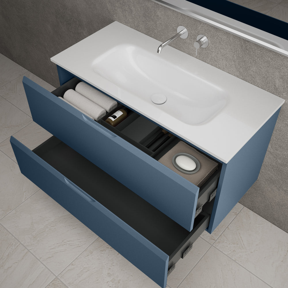 Tasca Two Drawer Vanity Unit  With Beyondstone Basin - Matt Navy 1000mm
