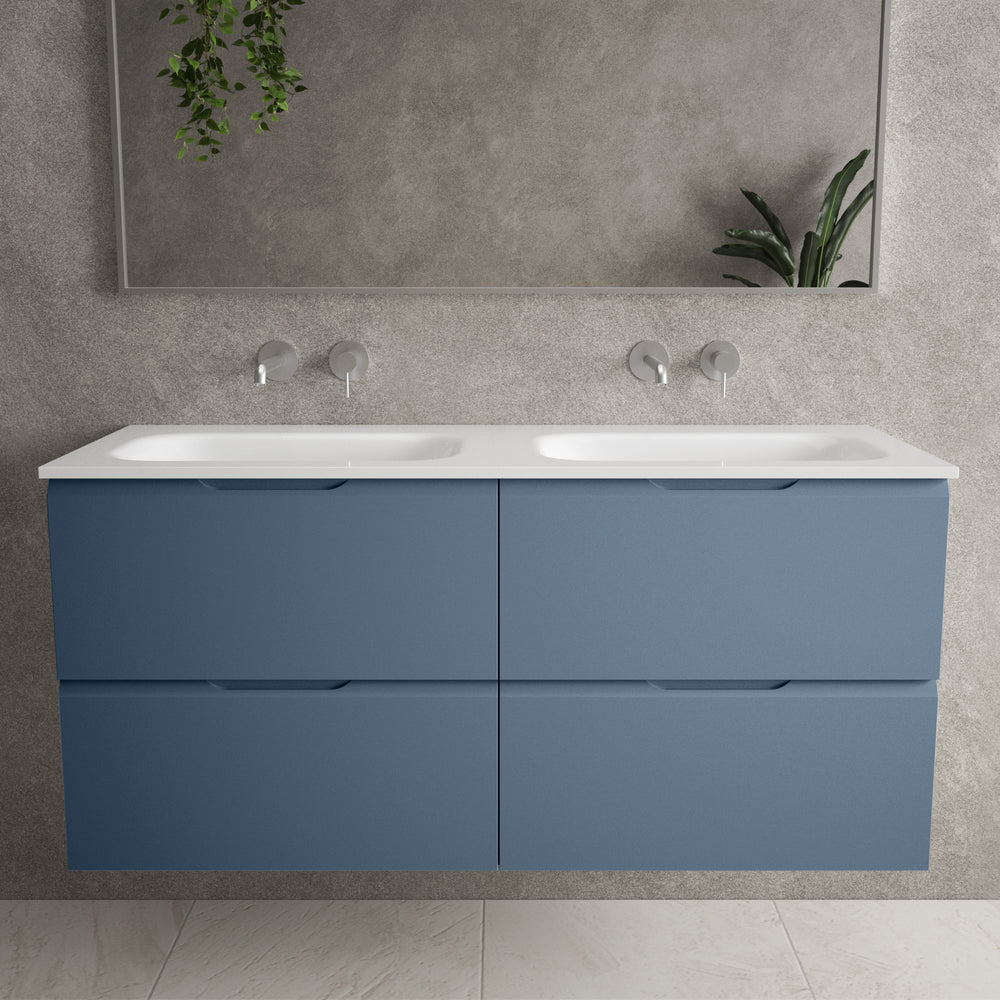 Tasca Four Drawer Vanity Unit With Beyondstone Double Basin - Matt Navy 1200mm