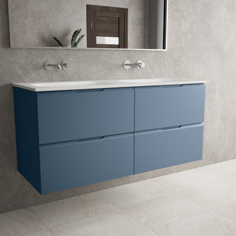 Tasca Four Drawer Vanity Unit With Beyondstone Double Basin - Matt Navy 1200mm
