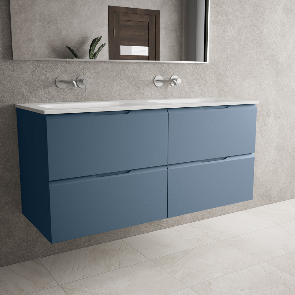 Tasca Four Drawer Vanity Unit With Beyondstone Double Basin - Matt Navy 1200mm
