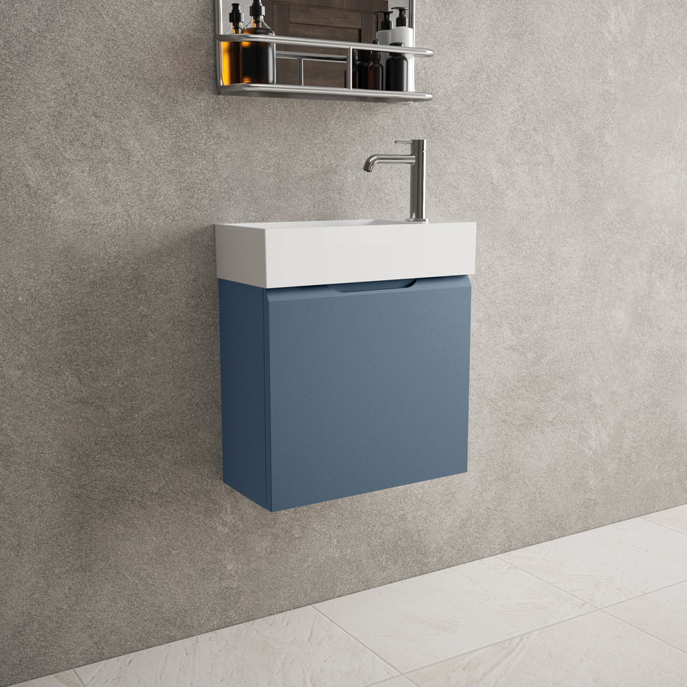 Tasca Single Door Vanity Unit With Beyondstone Basin - Matt Navy 450mm