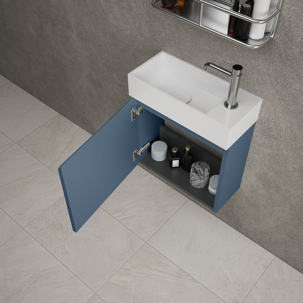 Tasca Single Door Vanity Unit With Beyondstone Basin - Matt Navy 450mm