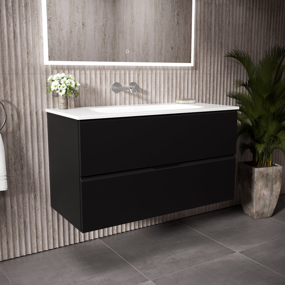 Tasca Two Drawer Vanity Unit  With Beyondstone Basin - Matt Black 1000mm