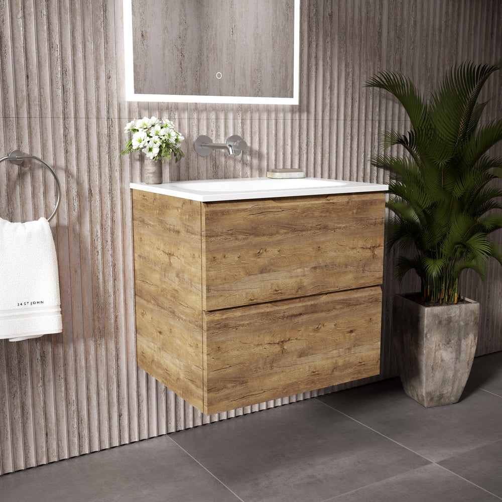 Tasca Two Drawer Vanity Unit With Beyondstone Basin - Oak 600mm