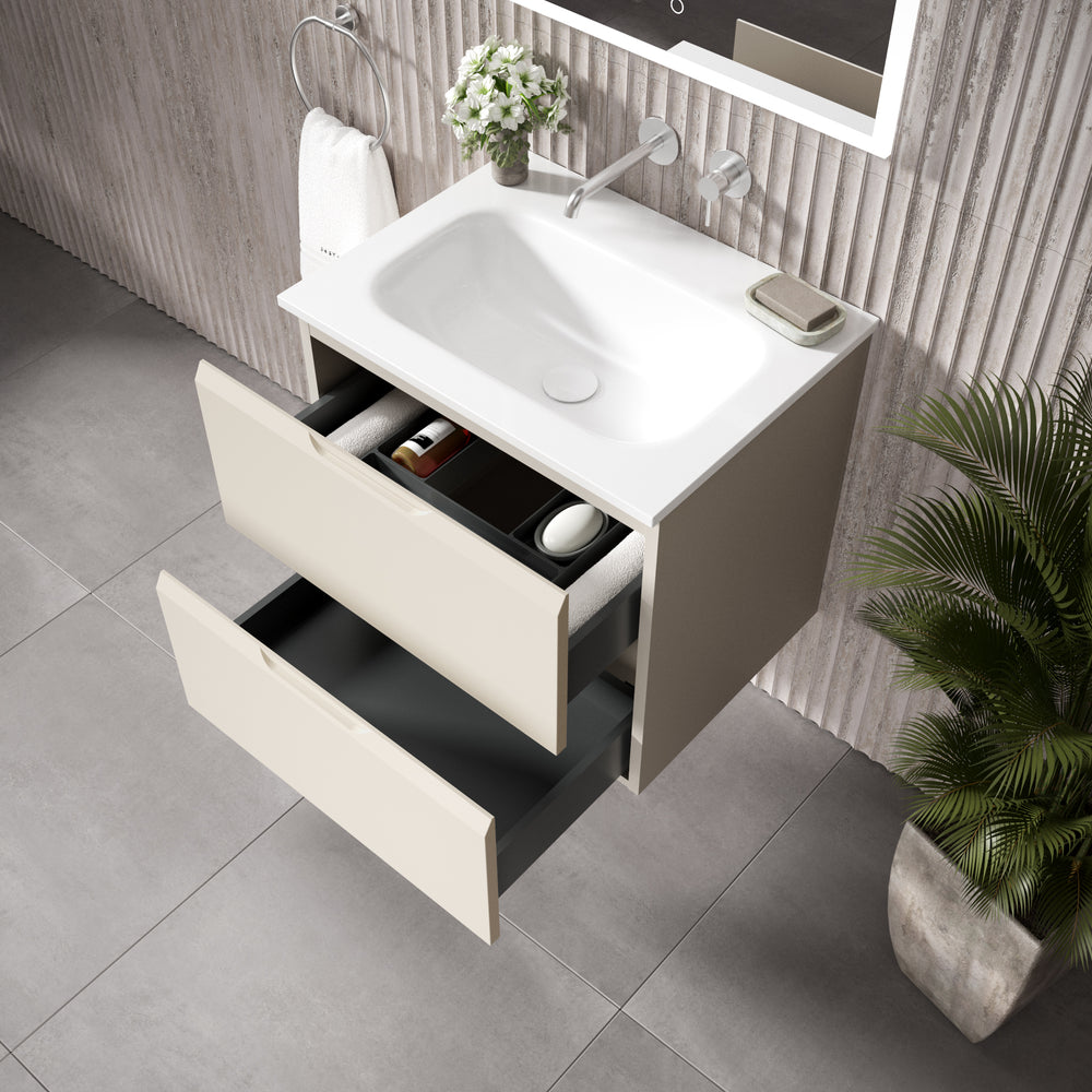 Tasca Two Drawer Vanity Unit With Beyondstone Basin - Matt Cashmere 600mm