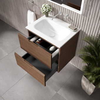 Tasca Two Drawer Vanity Unit With Beyondstone Basin - Walnut 600mm
