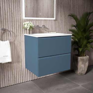 Tasca Two Drawer Vanity Unit With Beyondstone Basin - Matt Navy 600mm