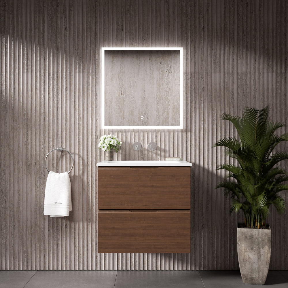 Tasca Two Drawer Vanity Unit With Beyondstone Basin - Walnut 600mm