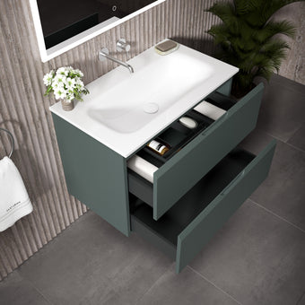 Tasca Two Drawer Vanity Unit  With Beyondstone Basin - Matt Dark Green 800mm