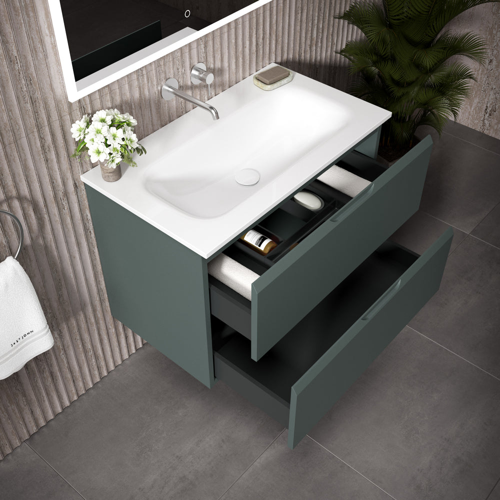 Tasca Two Drawer Vanity Unit  With Beyondstone Basin - Matt Dark Green 800mm