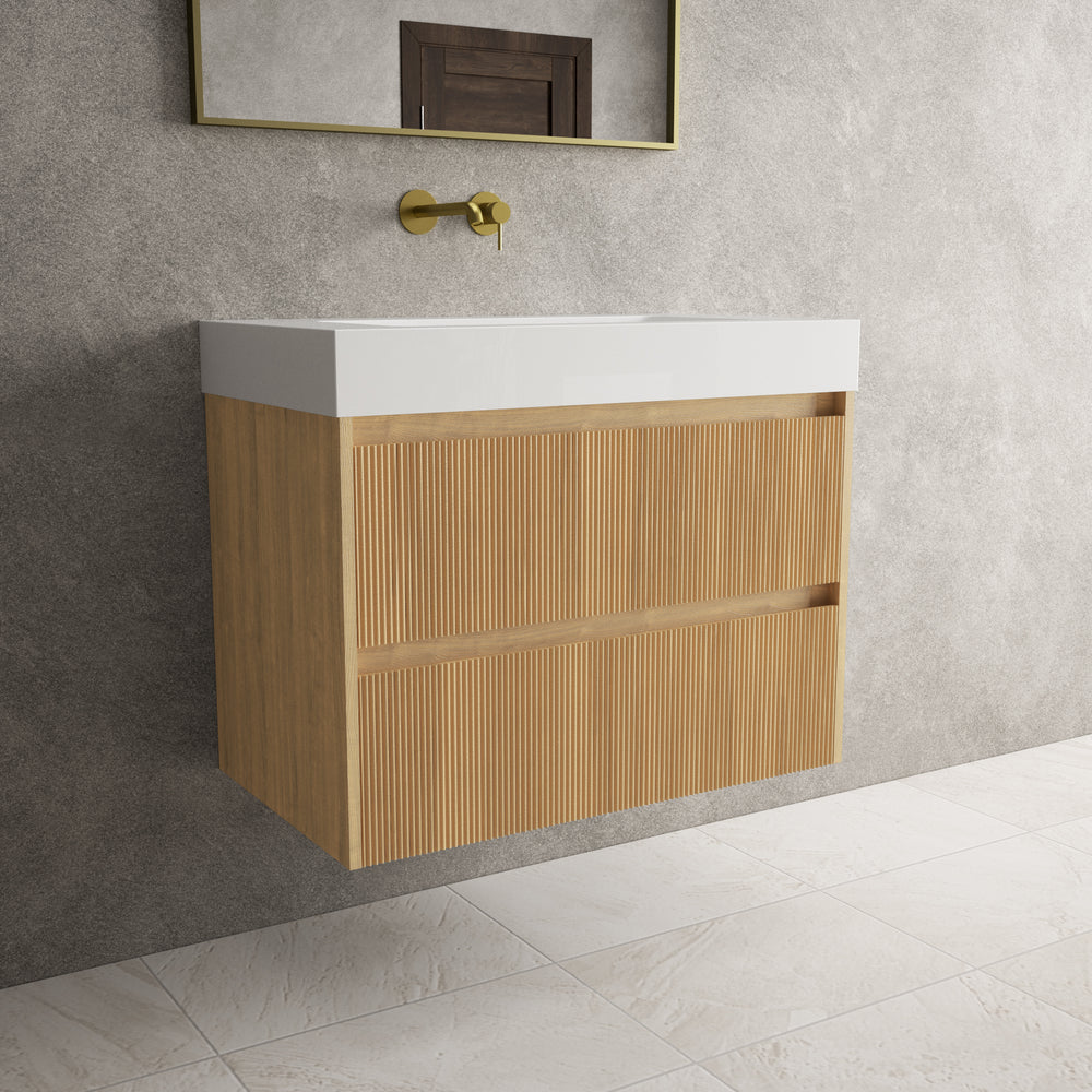 Scanalato Double Drawer Vanity Unit  With Beyondstone BLOC Basin - Oak 800mm