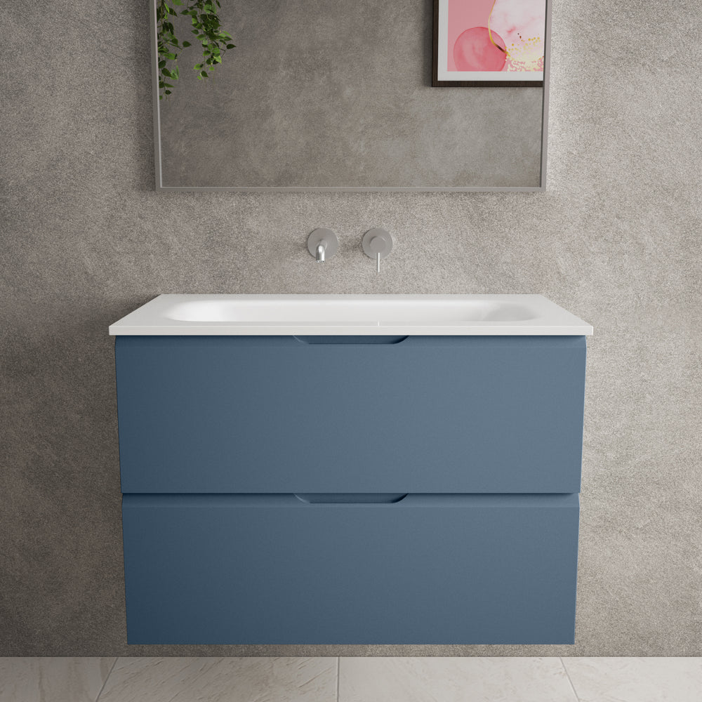 Tasca Two Drawer Vanity Unit  With Beyondstone Basin - Matt Navy 800mm