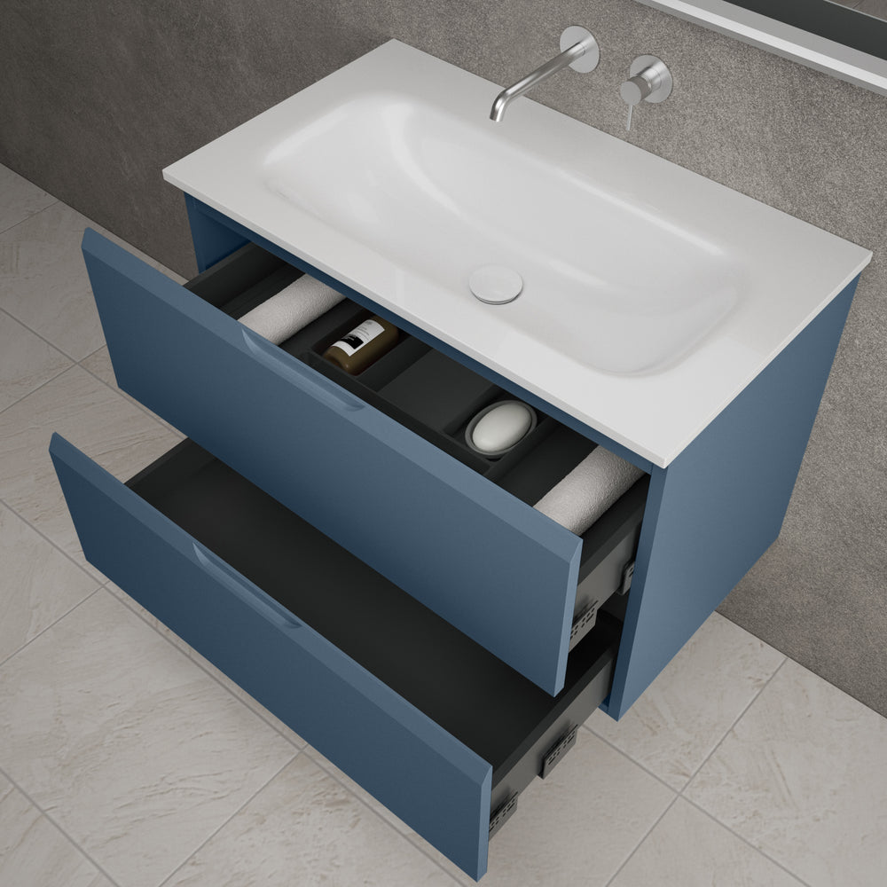 Tasca Two Drawer Vanity Unit  With Beyondstone Basin - Matt Navy 800mm