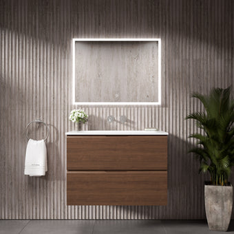 Tasca Two Drawer Vanity Unit  With Beyondstone Basin - Walnut 800mm