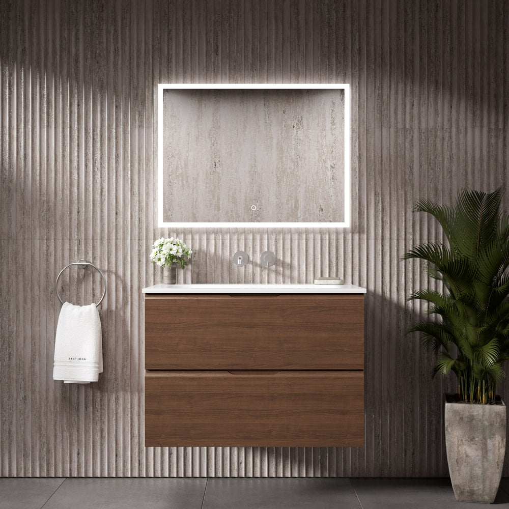 Tasca Two Drawer Vanity Unit  With Beyondstone Basin - Walnut 800mm