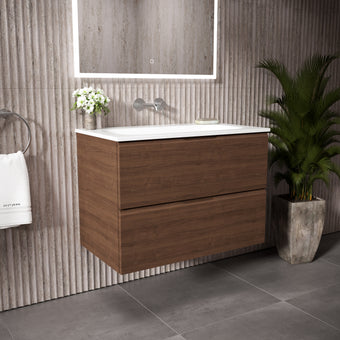 Tasca Two Drawer Vanity Unit  With Beyondstone Basin - Walnut 800mm
