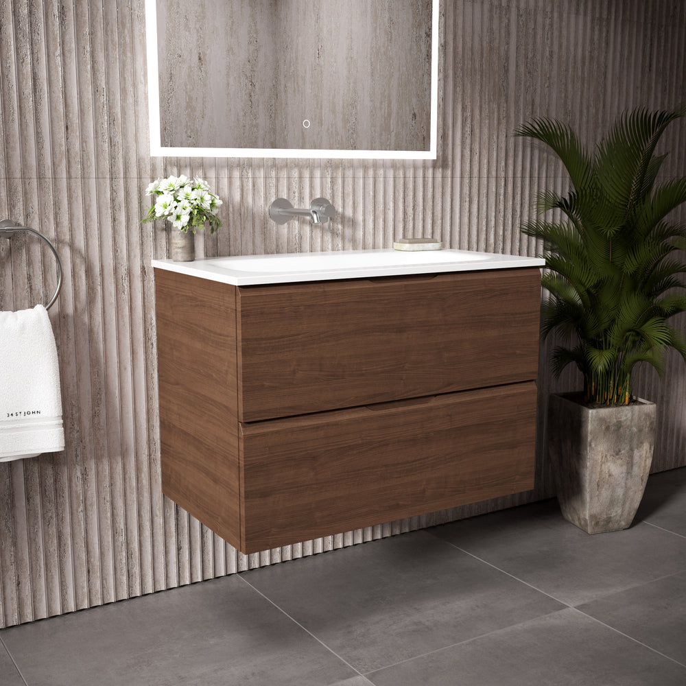 Tasca Two Drawer Vanity Unit  With Beyondstone Basin - Walnut 800mm