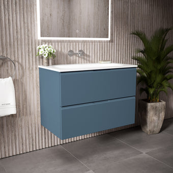 Tasca Two Drawer Vanity Unit  With Beyondstone Basin - Matt Navy 800mm