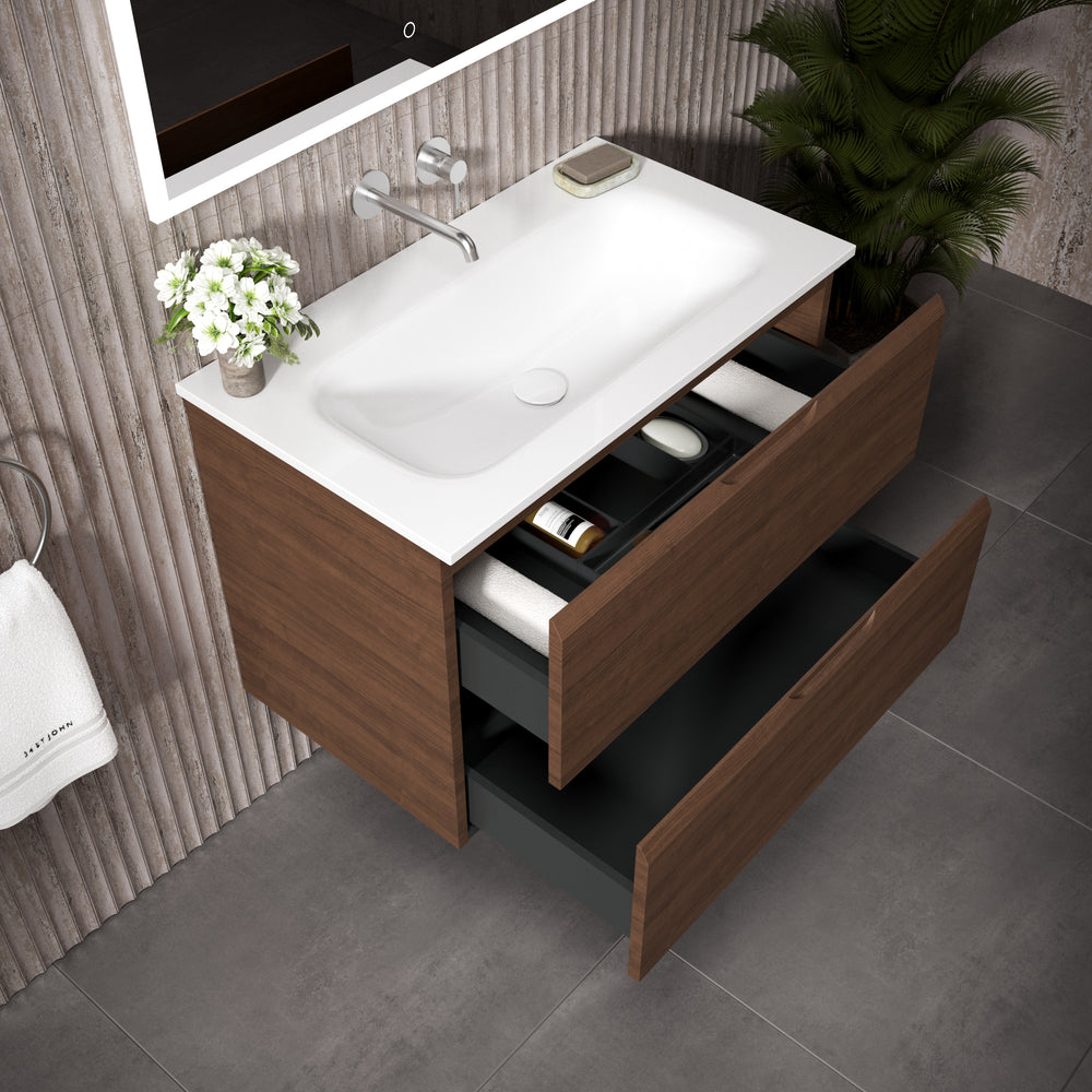 Tasca Two Drawer Vanity Unit  With Beyondstone Basin - Walnut 800mm