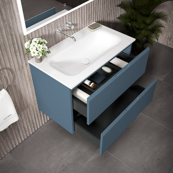 Tasca Two Drawer Vanity Unit  With Beyondstone Basin - Matt Navy 800mm