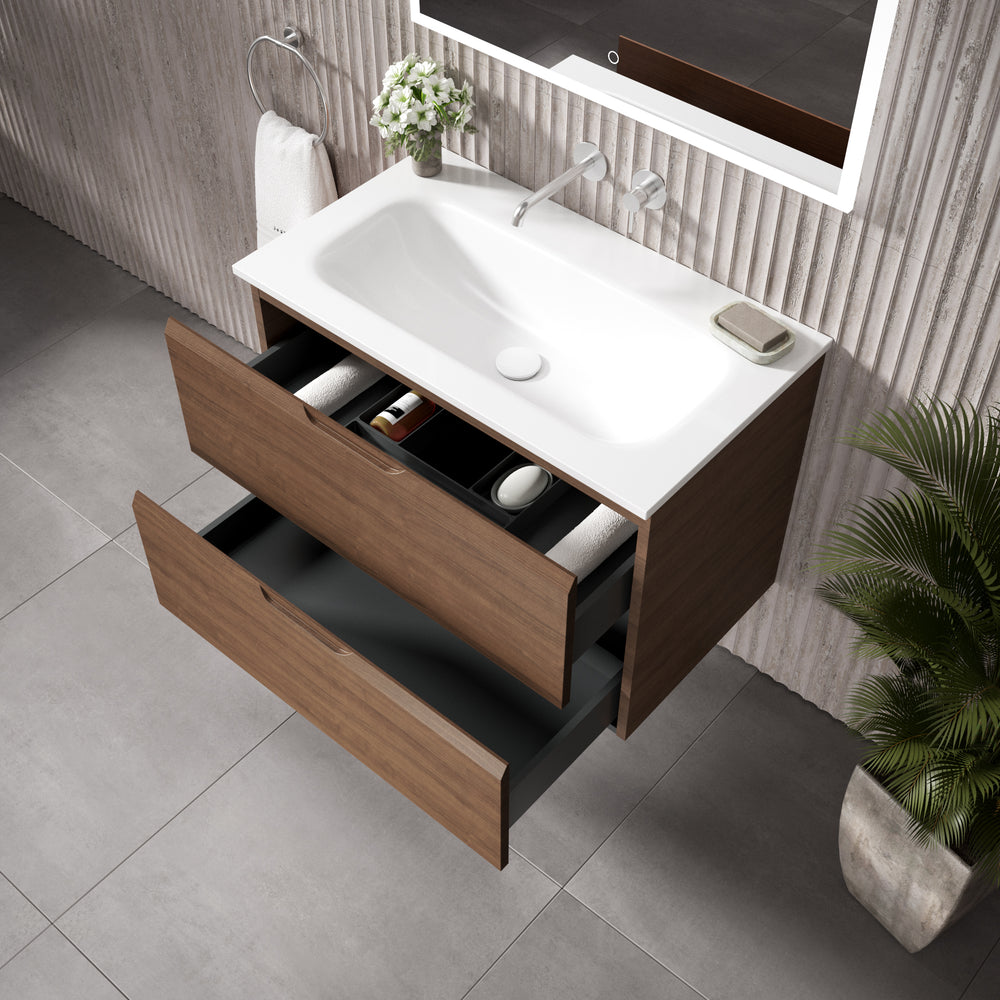 Tasca Two Drawer Vanity Unit  With Beyondstone Basin - Walnut 800mm