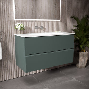 Tasca Two Drawer Vanity Unit  With Beyondstone Basin - Matt Dark Green 1000mm