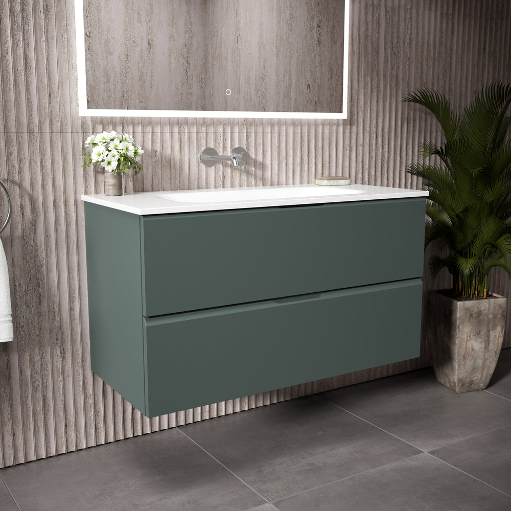 Tasca Two Drawer Vanity Unit  With Beyondstone Basin - Matt Dark Green 1000mm