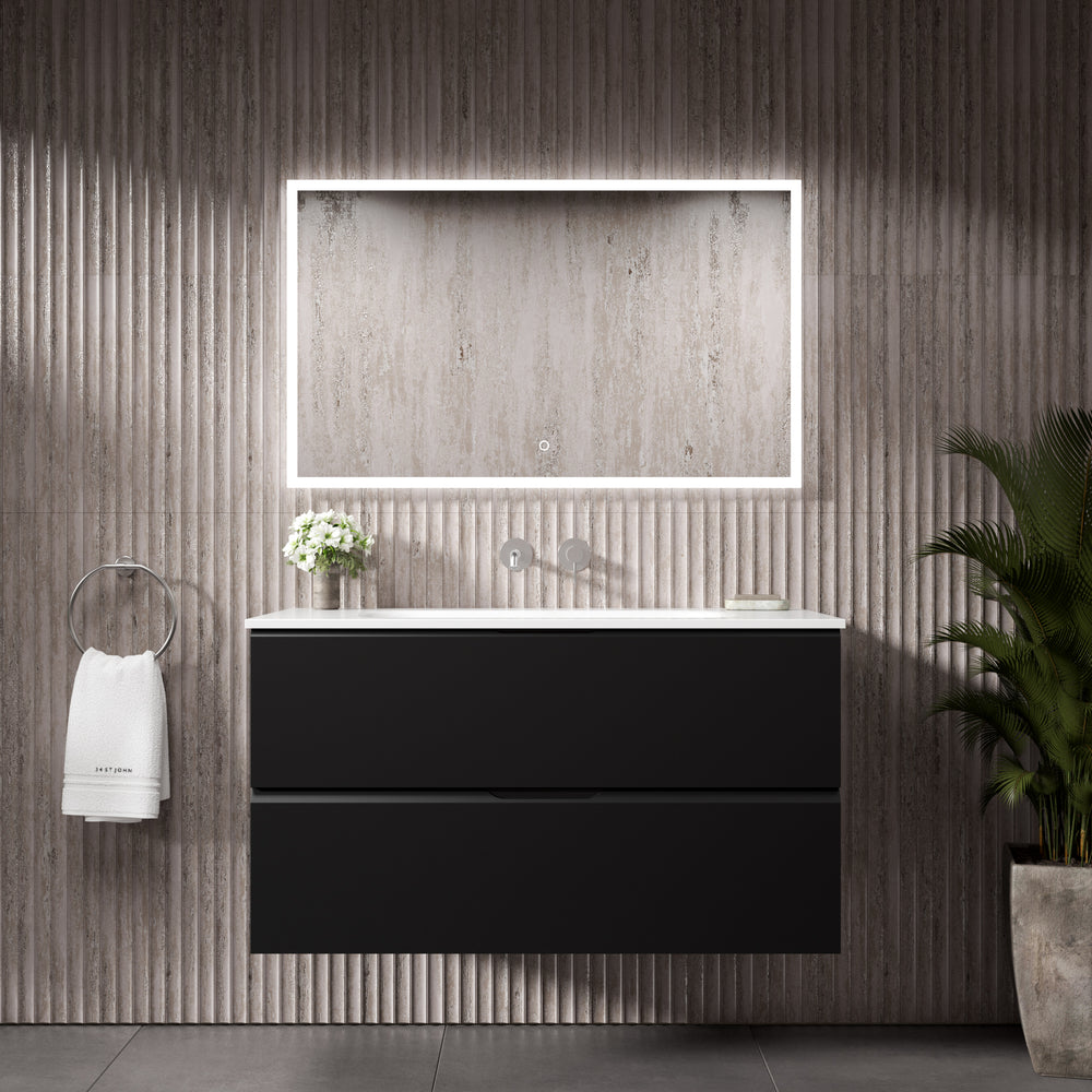 Tasca Two Drawer Vanity Unit  With Beyondstone Basin - Matt Black 1000mm