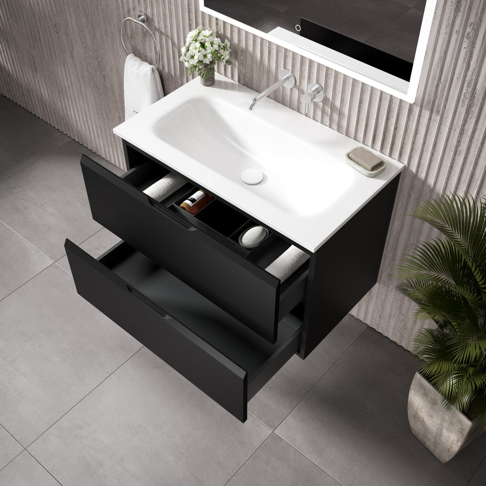 Tasca Two Drawer Vanity Unit  With Beyondstone Basin - Matt Black 800mm
