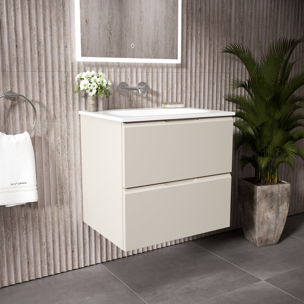 Tasca Two Drawer Vanity Unit With Beyondstone Basin - Matt Cashmere 600mm