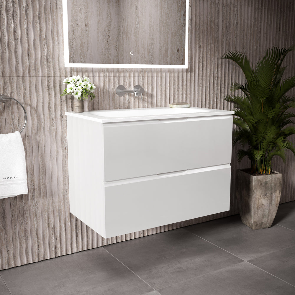 Tasca Two Drawer Vanity Unit  With Beyondstone Basin - Gloss White 800mm