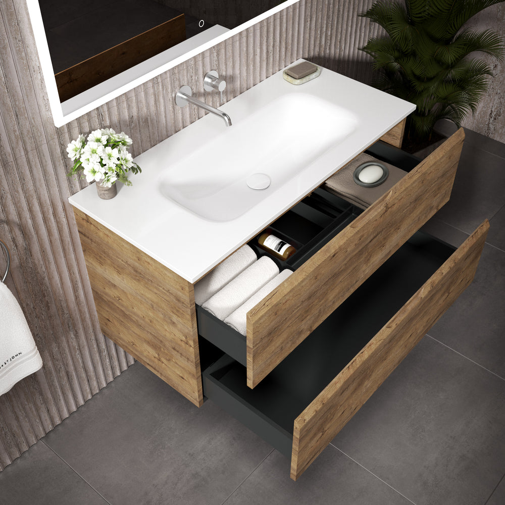 Tasca Two Drawer Vanity Unit  With Beyondstone Basin - Oak 1000mm