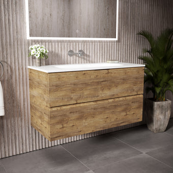 Tasca Two Drawer Vanity Unit  With Beyondstone Basin - Oak 1000mm