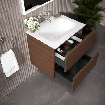 Tasca Two Drawer Vanity Unit With Beyondstone Basin - Walnut 600mm