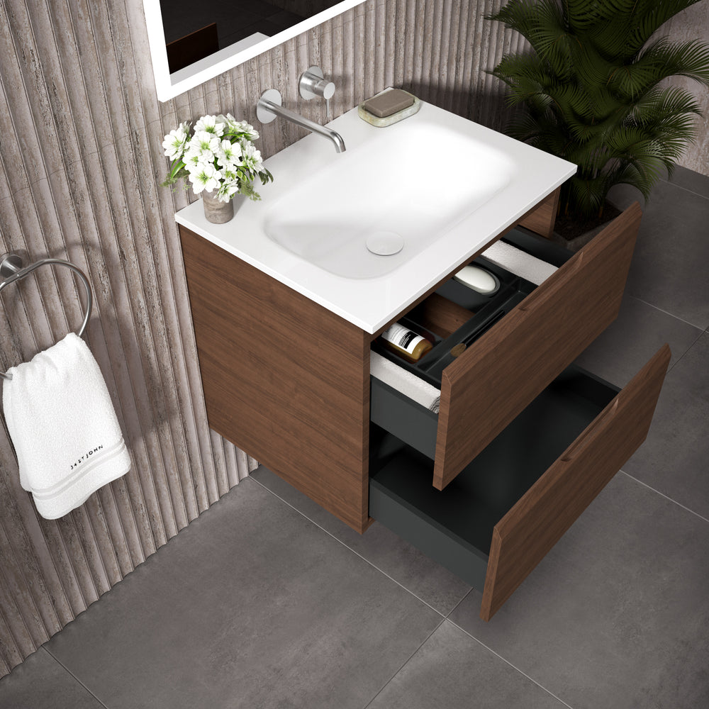 Tasca Two Drawer Vanity Unit With Beyondstone Basin - Walnut 600mm