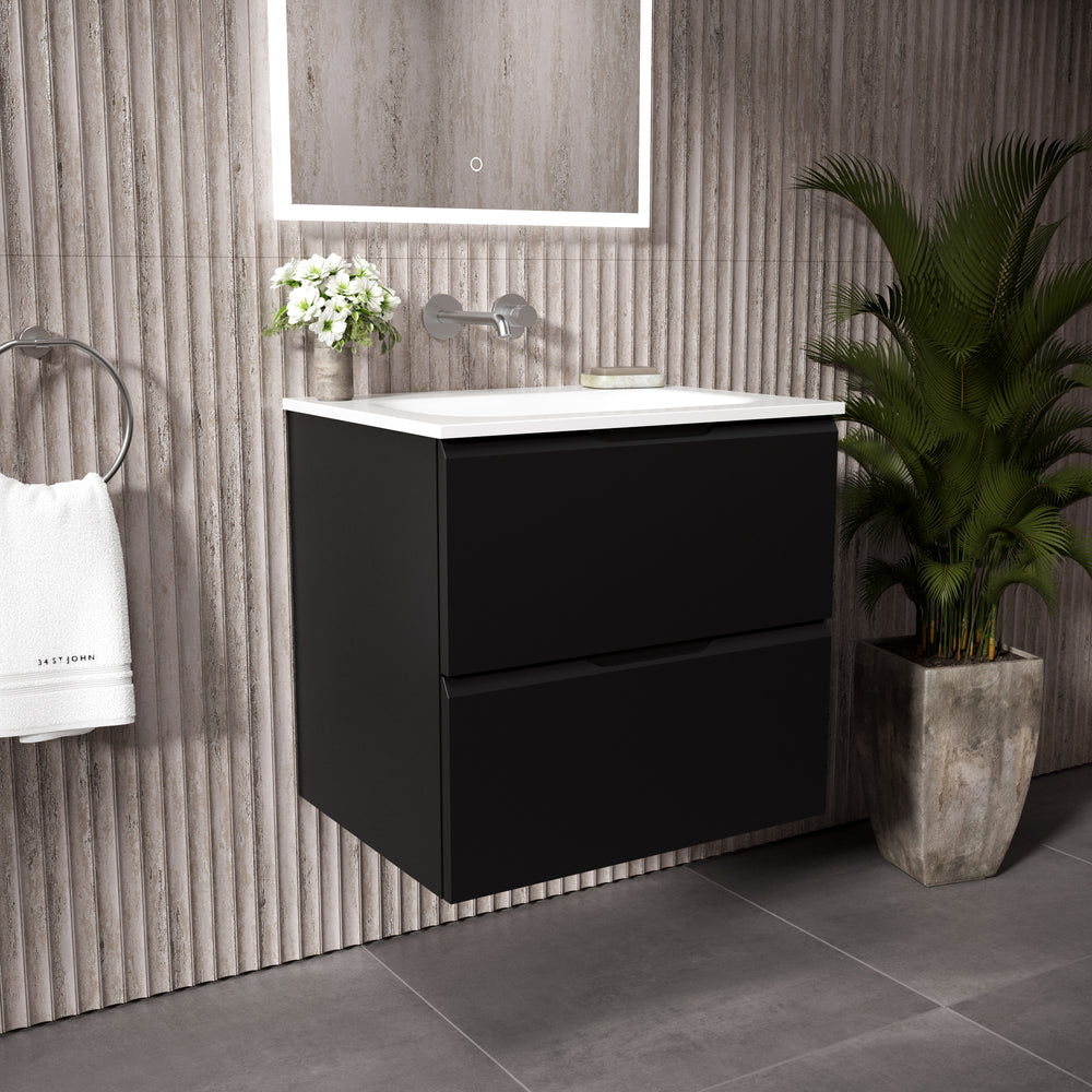 Tasca Two Drawer Vanity Unit With Beyondstone Basin - Matt Black 600mm