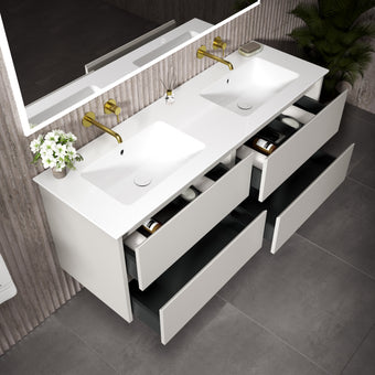 GSI Pura Bevel Four Drawer Vanity Unit With Ceramic Double Basin - Matt Grey 1400mm