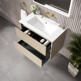 GSI Pura Bevel Double Drawer Vanity Unit With Ceramic Basin - Cashmere 800mm