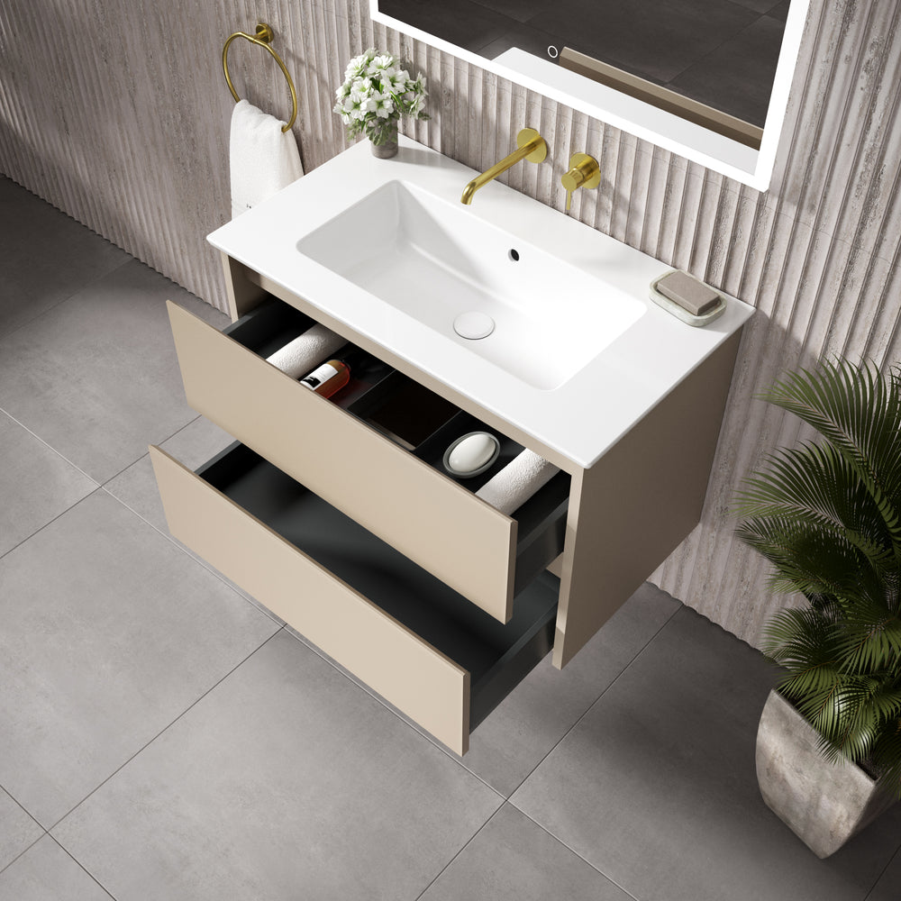 GSI Pura Bevel Double Drawer Vanity Unit With Ceramic Basin - Cashmere 800mm