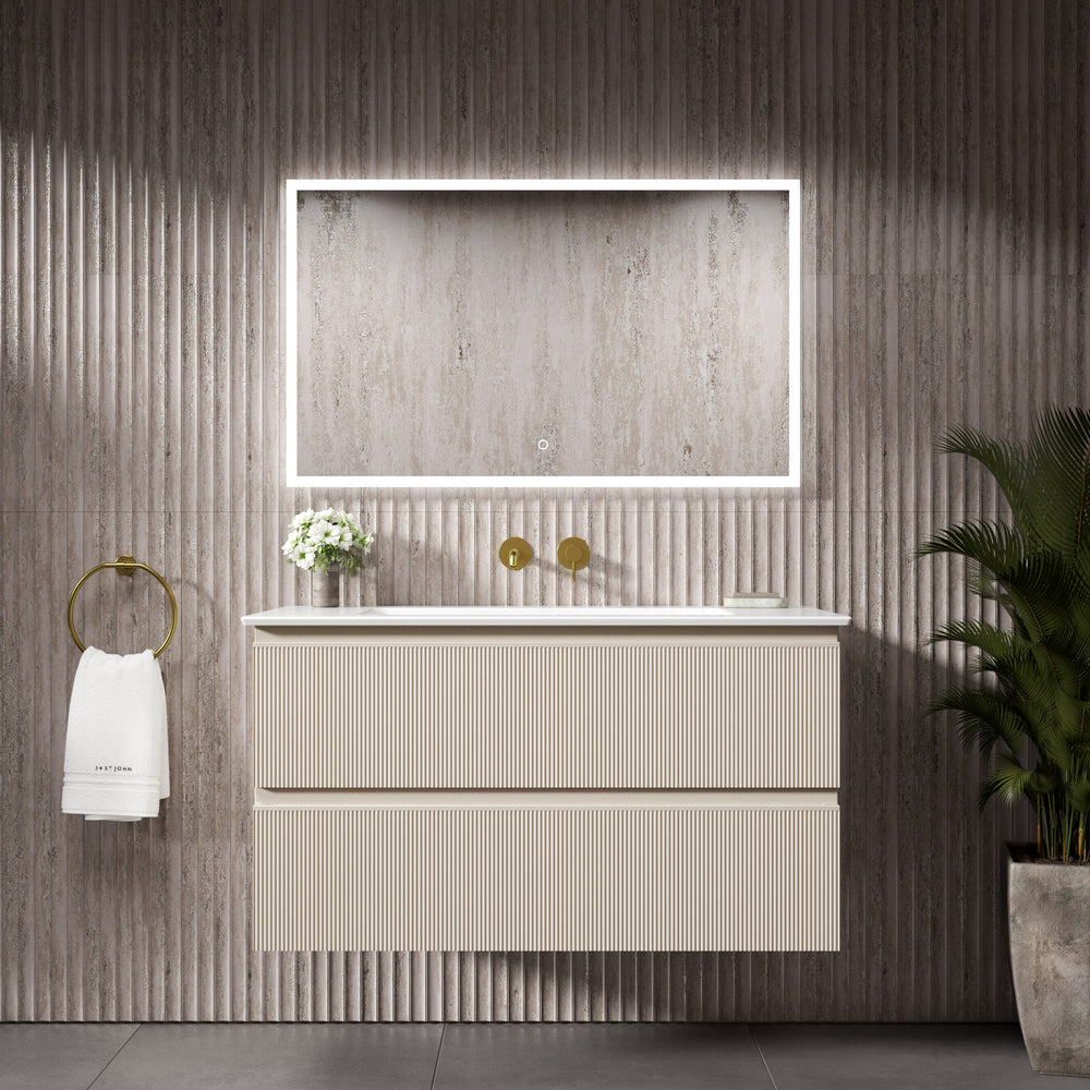 GSI Pura Ribbed Double Drawer Vanity Unit With Ceramic Basin - Cashmere 1000mm