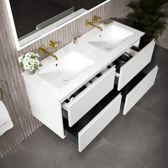 GSI Pura Ribbed Four Drawer Vanity Unit With Ceramic Double Basin - Matt White 1200mm