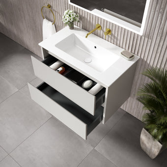 GSI Pura Bevel Double Drawer Vanity Unit With Ceramic Basin - Matt Grey 800mm